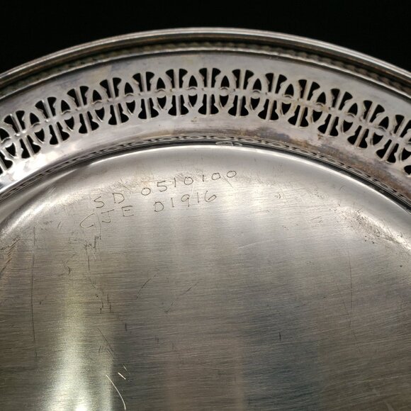 Vintage Silverplate Shallow Bowl 10" Pierced Rim Rope Edge Round Serving - Picture 4 of 6